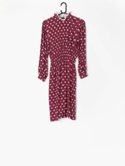 Cockney Rebel vintage dress in dark raspberry and white floral pattern with long sleeves - Medium