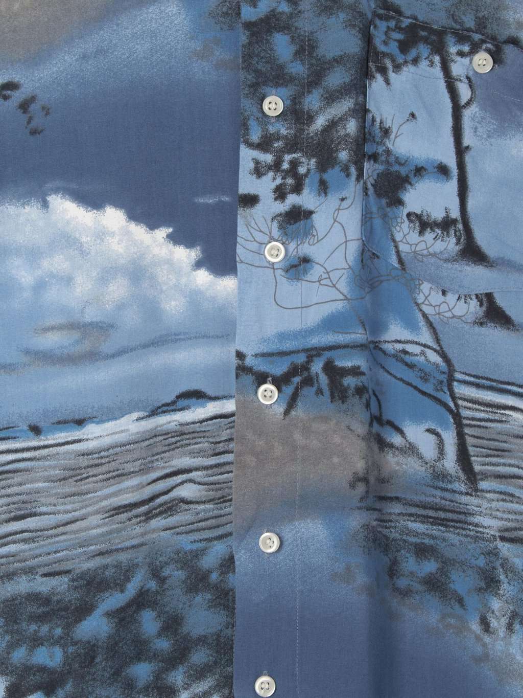 Mens Vintage Hawaiian shirt with dusky blue sea and sky abstract landscape scene - Medium - Image 2