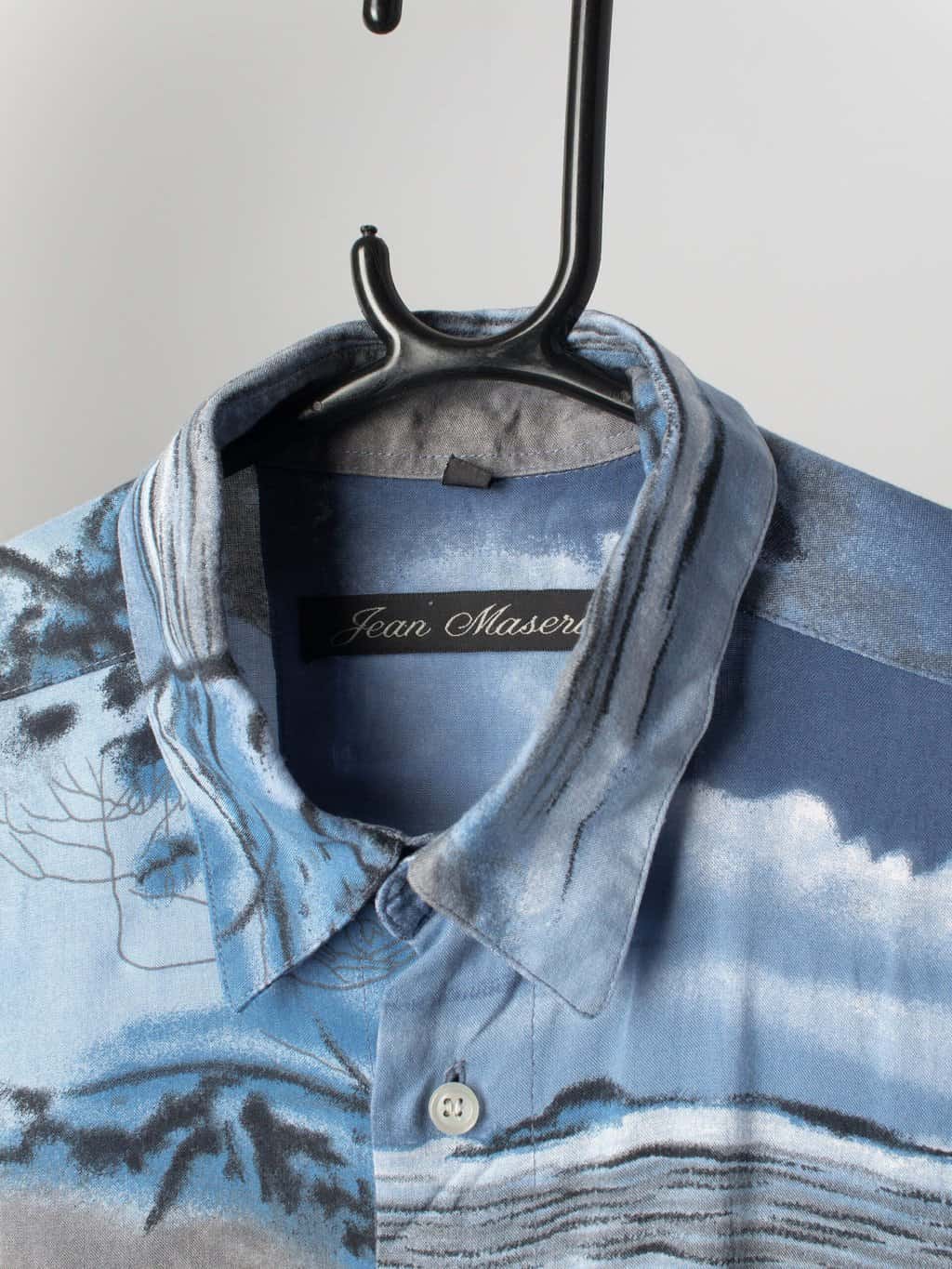 Mens Vintage Hawaiian shirt with dusky blue sea and sky abstract landscape scene - Medium - Image 3