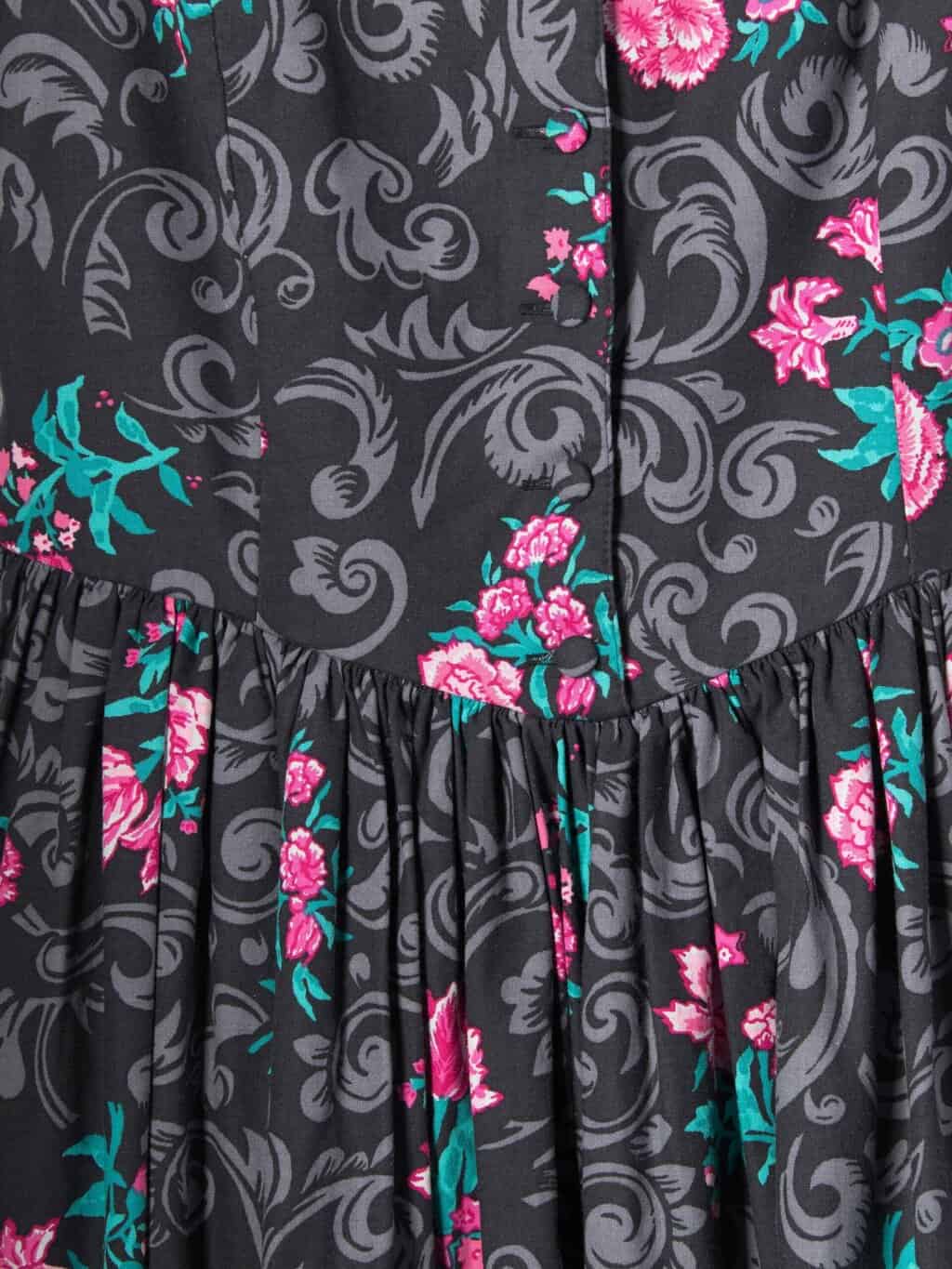 Vintage Laura Ashley summer maxi dress with black and pink floral pattern - Medium - Image 2