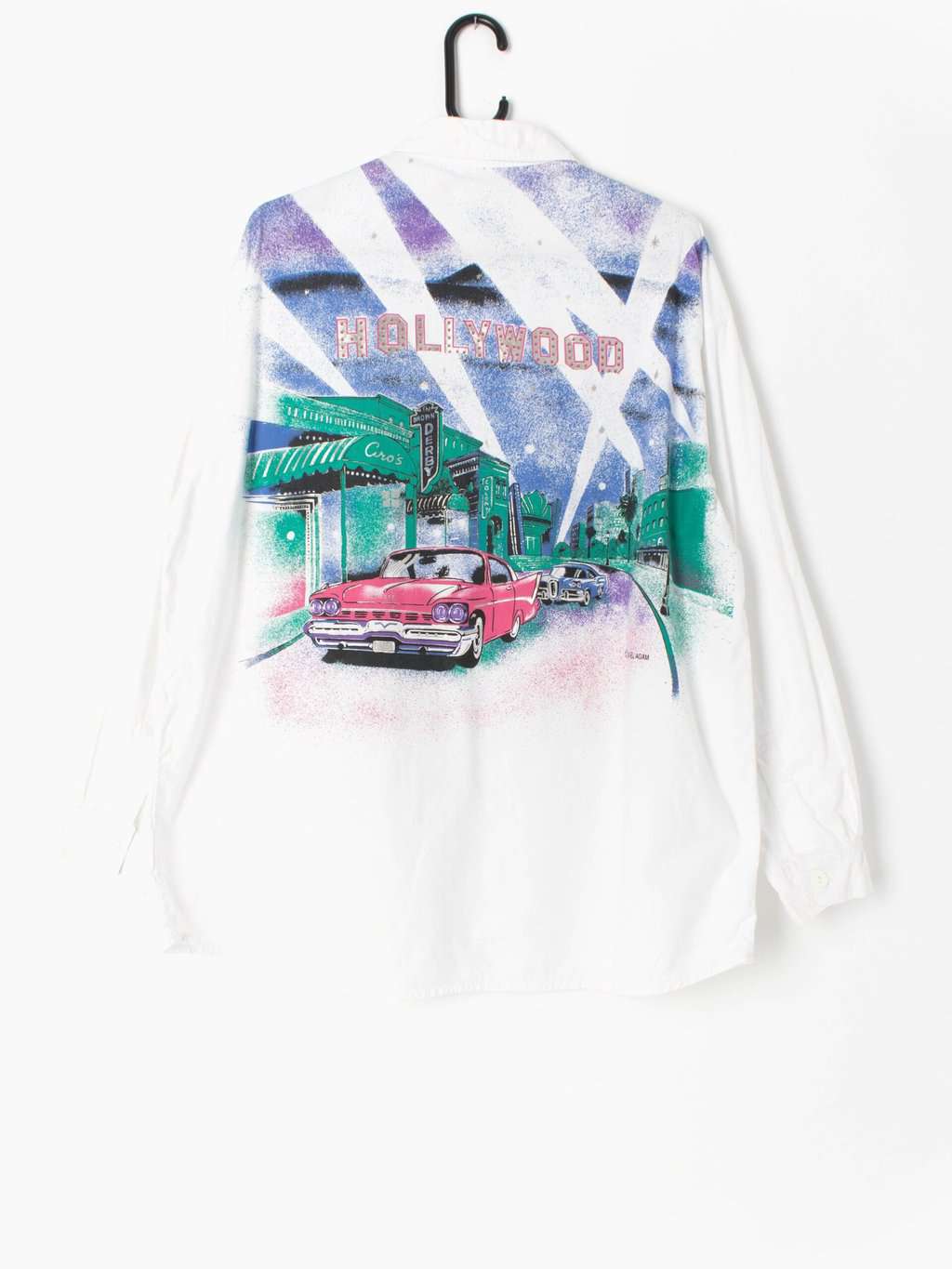 Womens vintage 90s Hollywood blouse shirt by Michel Adam Fashion TV classic cars - XL