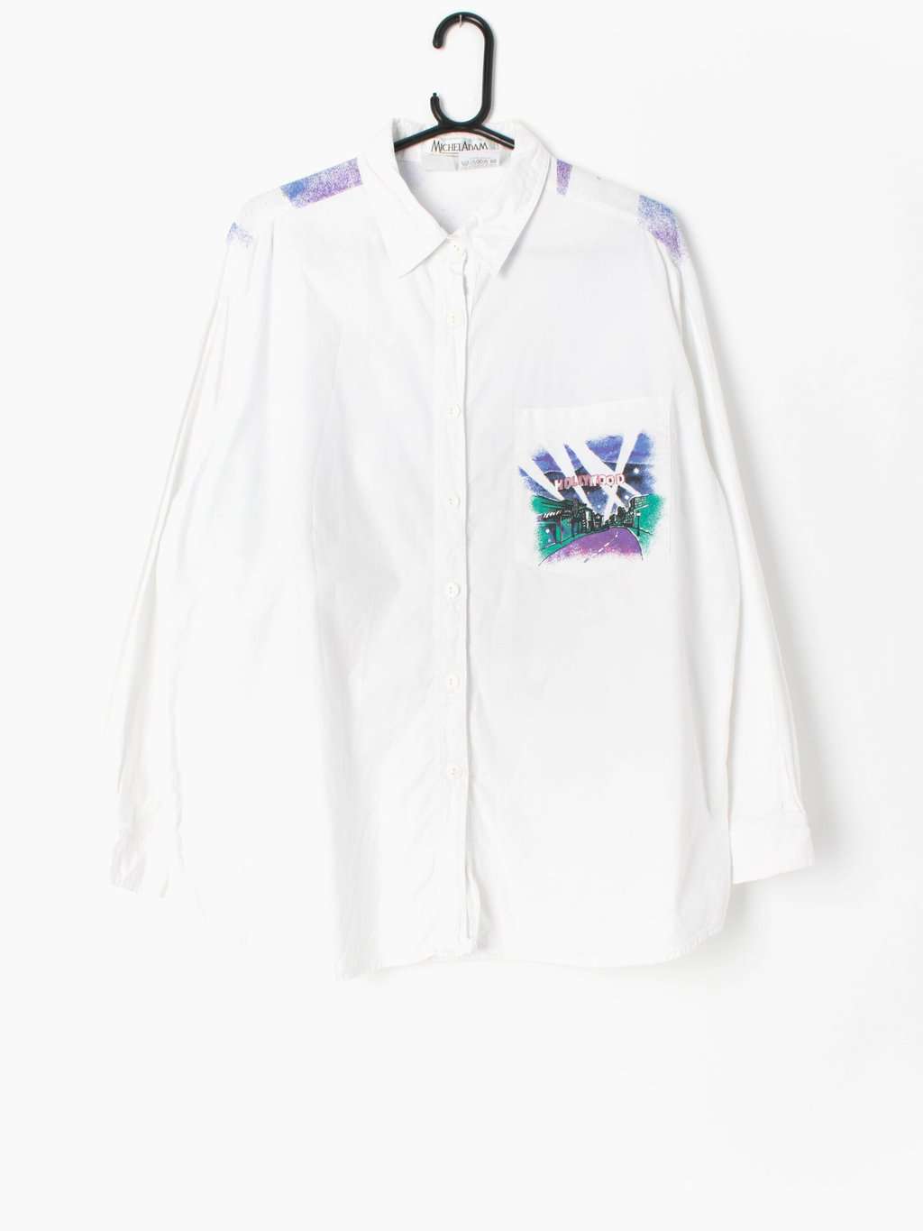 Womens vintage 90s Hollywood blouse shirt by Michel Adam Fashion TV classic cars - XL - Image 3