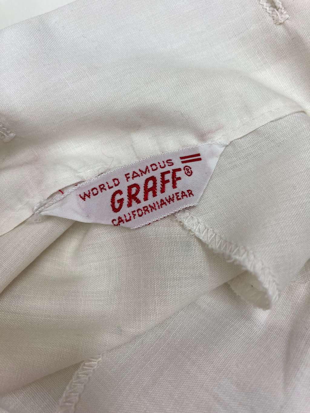 Womens vintage white ruffle blouse in white and navy by Graff Californiawear Circa 1960s 70s  - Medium - Image 4