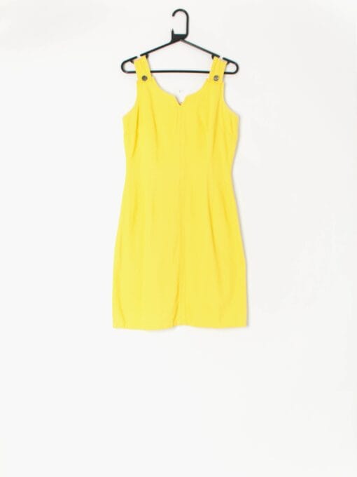 1960s bright yellow vintage dress with button details - UK 12