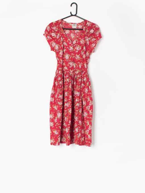 90s vintage Laura Ashley cotton summer dress with red floral pattern - UK 8