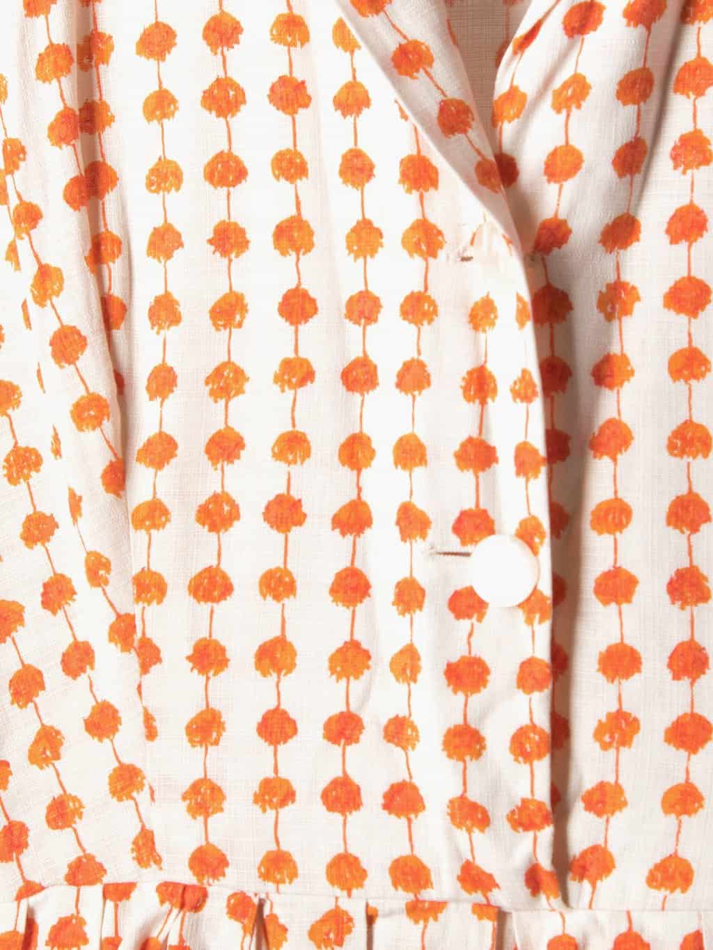 Vintage 1950s orange and white cotton day dress with collar, pleated skirt and side zip - UK 10 - Image 2