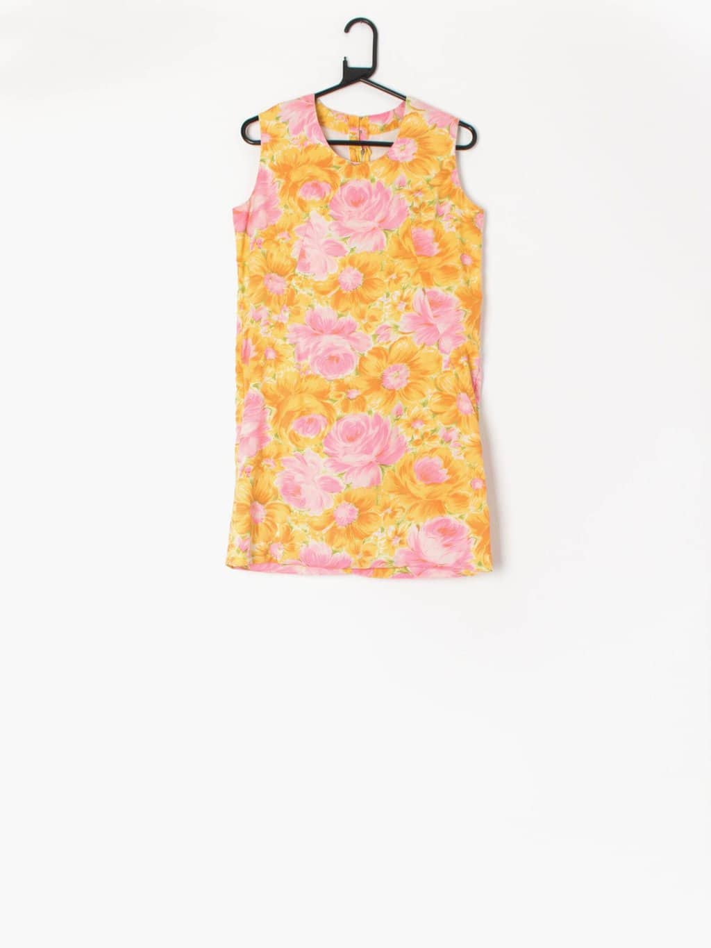 Vintage 1960s short floral pink and yellow shift dress - UK 10/12