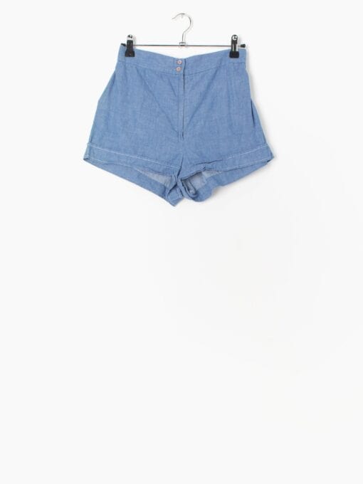 Vintage 70s mid blue cotton hot pants shorts 1970s by St Michael - UK 8