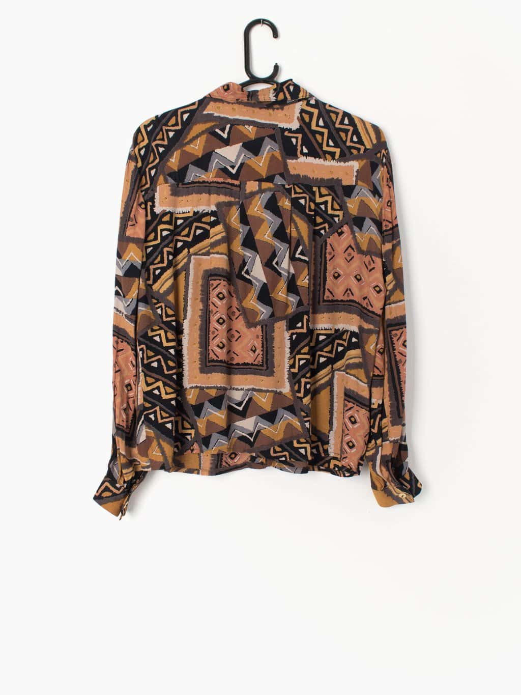 Womens vintage 90s blouse with crazy orange and black geometric aztec print. Made in Italy - Large - Image 4