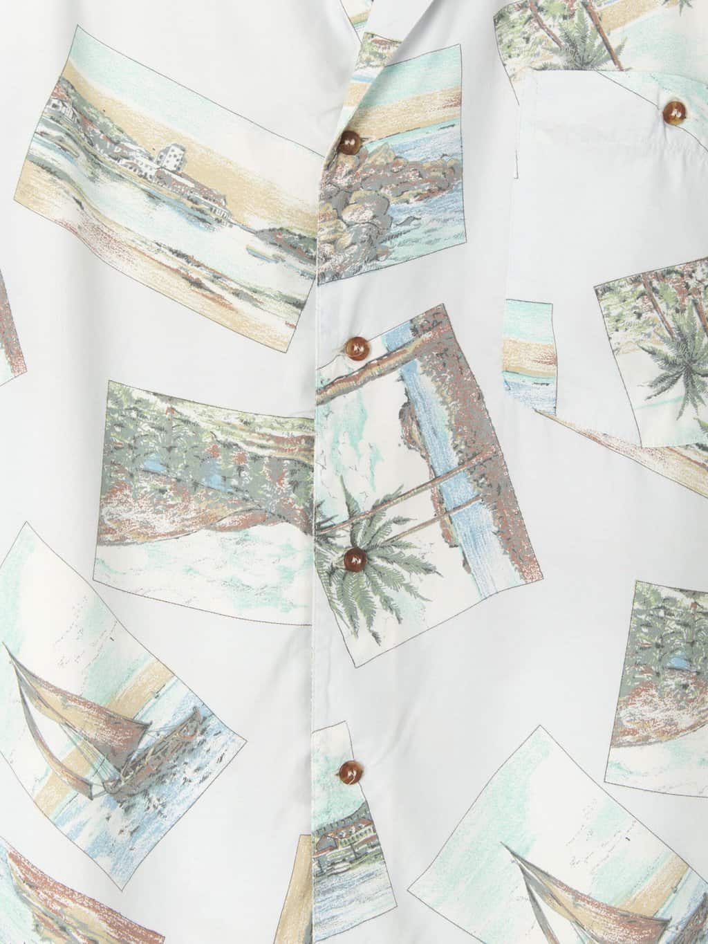 Mens 90s Hawaiian shirt in off white with picture postcard and holiday photo pattern - Large / XL - Image 2