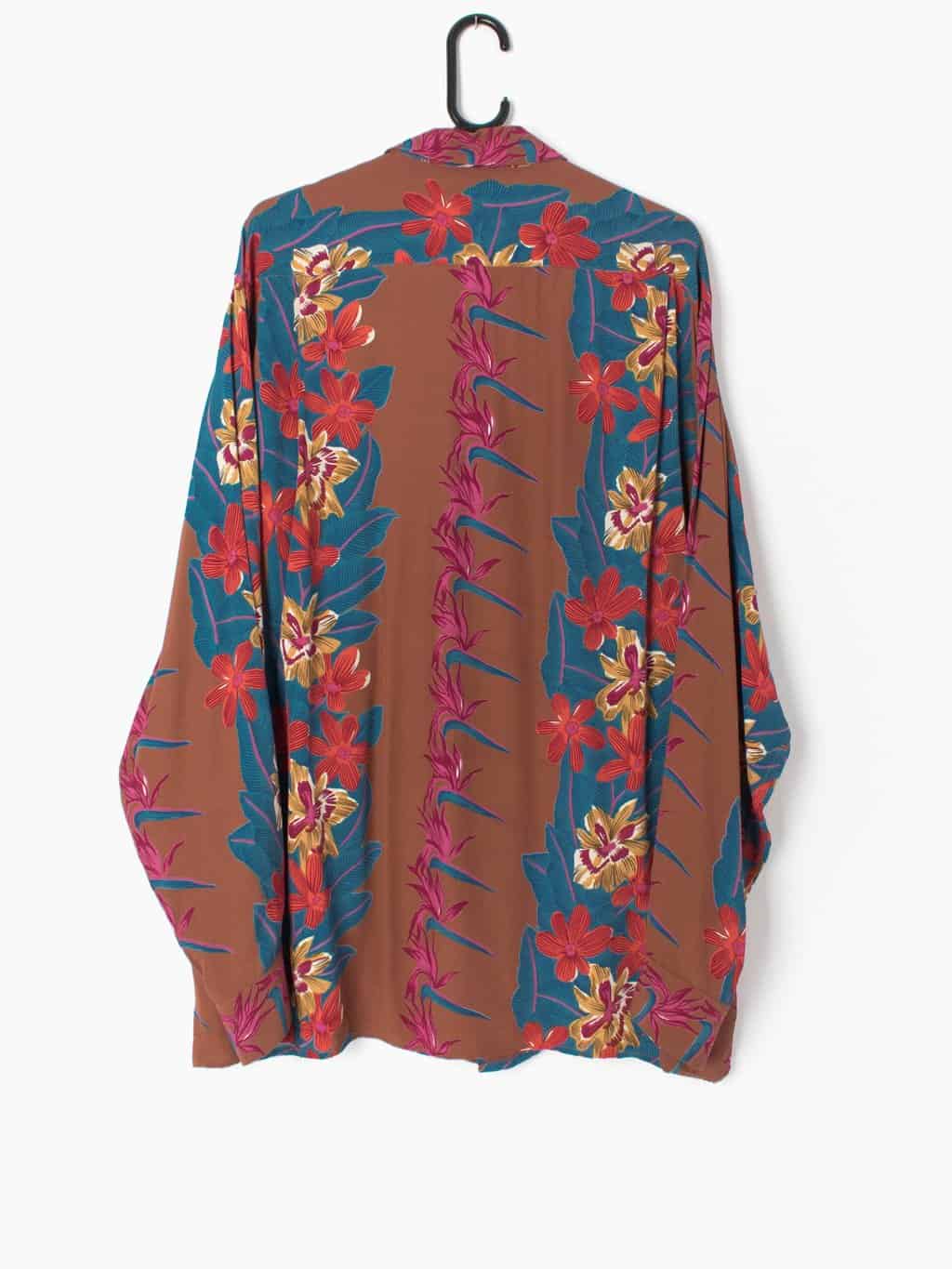 Mens vintage 90s floral shirt including bird of paradise flower by Bellows Brut Le Garage - Large - Image 4