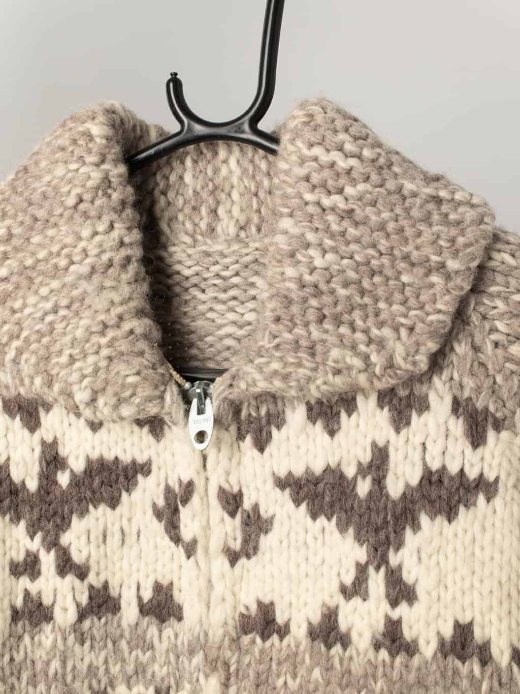 Mens 1960s vintage cowichan cardigan jacket with beige bands and eagle pattern- Small / Medium - Image 3