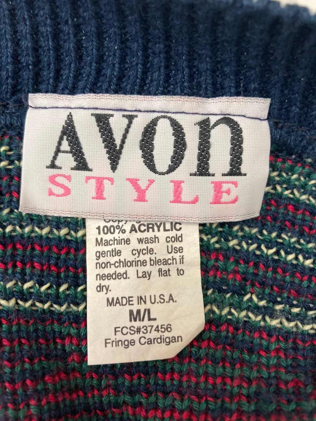 Womens vintage longline cardigan in navy with green and red aztec design and tassels - Medium / Large - Image 5