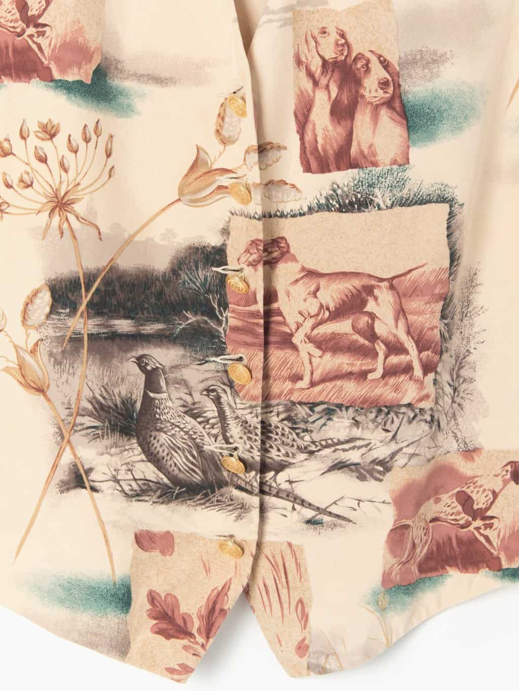 Womens vintage silk vest / waistcoat with pheasant and springer spaniel countryside design  - Large / XL - Image 2