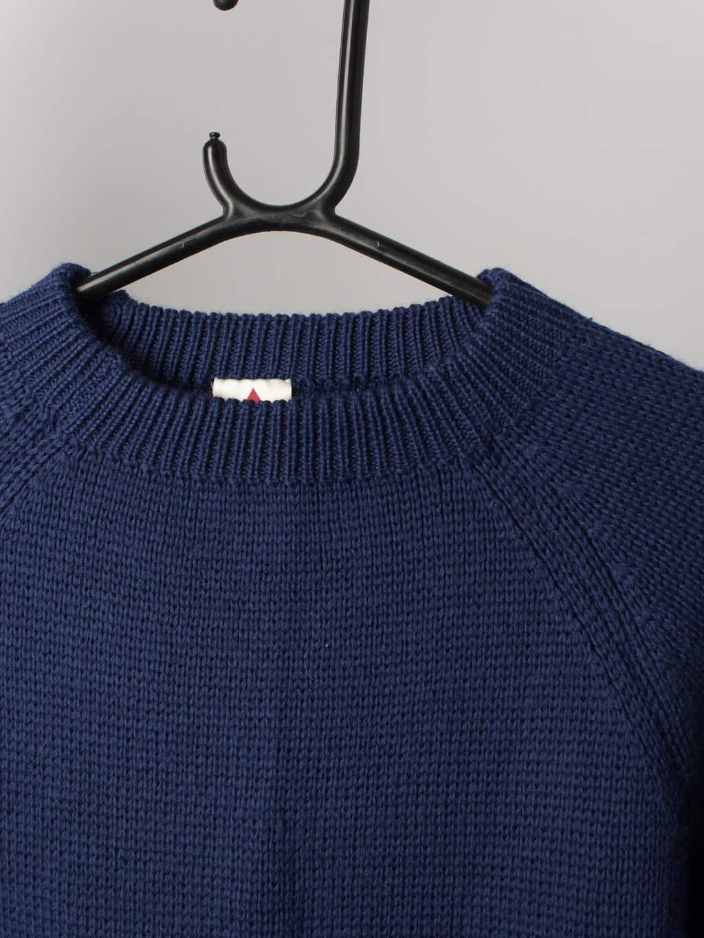 Vintage 1980s mens navy blue wool ski sweater with red and green geometric details - Medium - Image 3