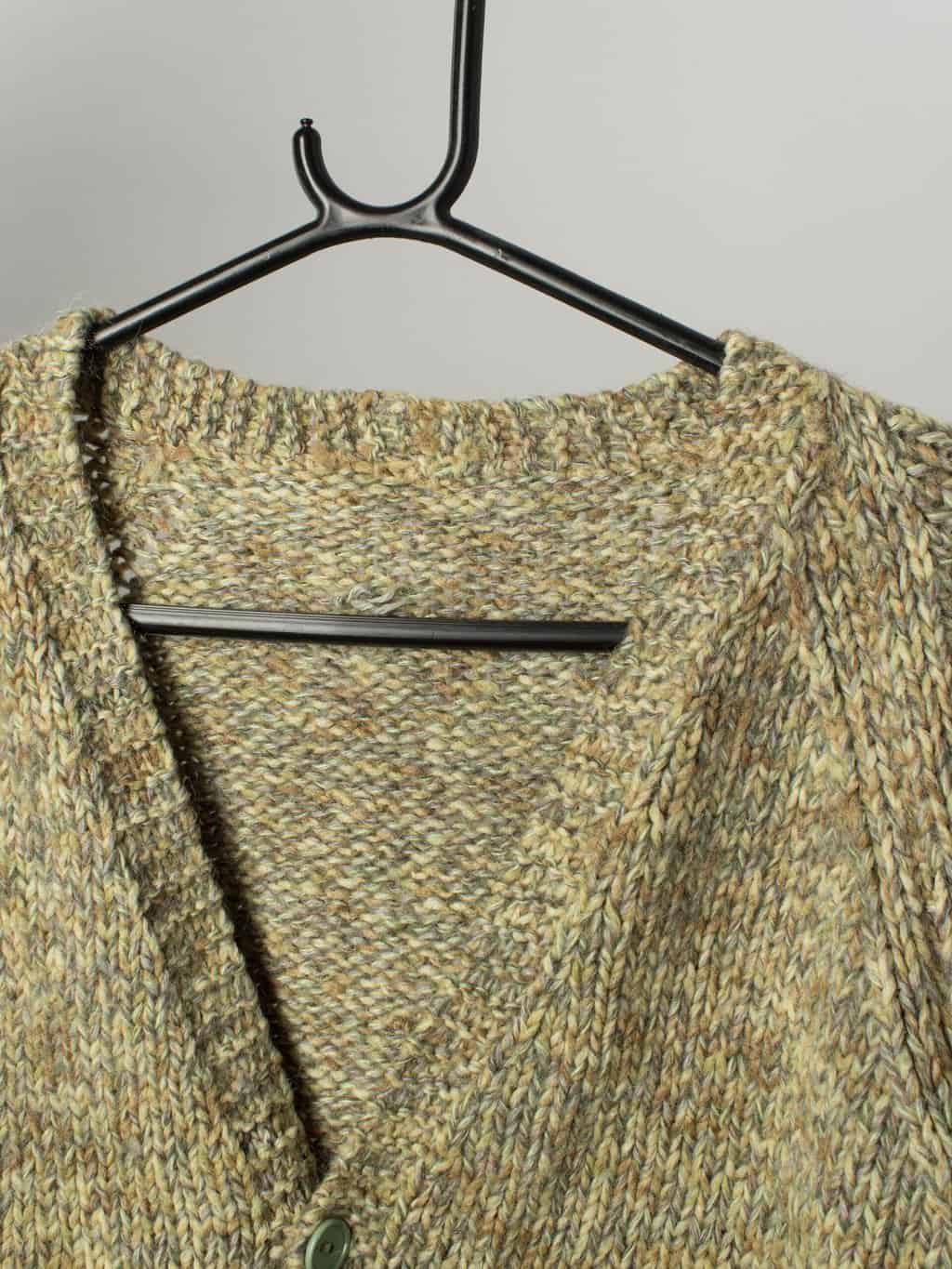Vintage hand knitted cardigan in mottled green beige - Small / Medium - Image 2
