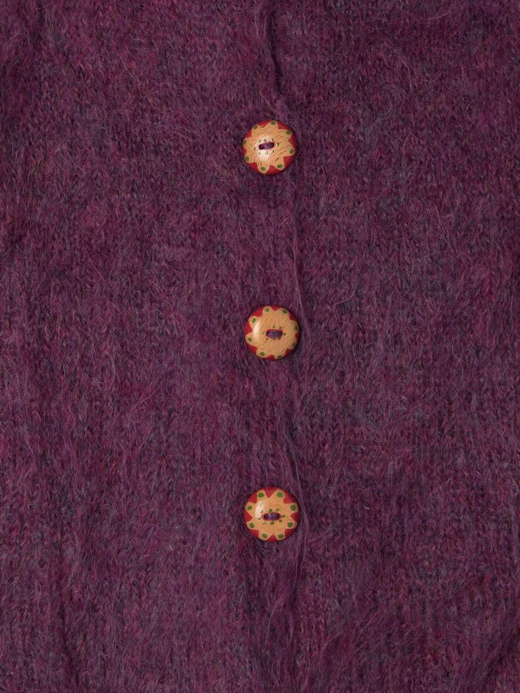 Vintage purple mohair cardigan with hand painted wooden buttons - Small - Image 3