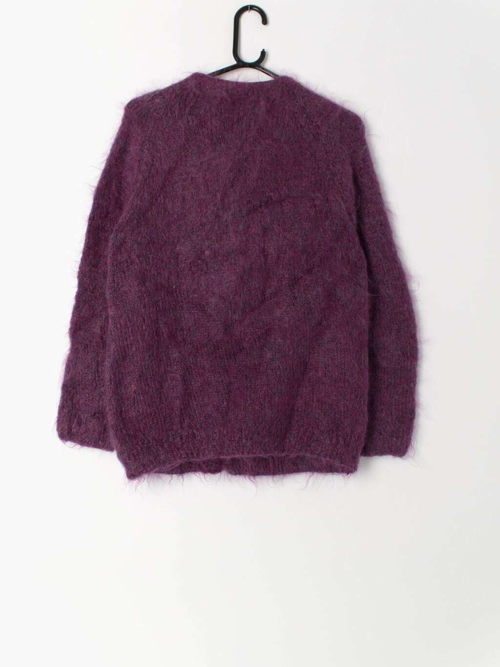 Vintage purple mohair cardigan with hand painted wooden buttons - Small - Image 4