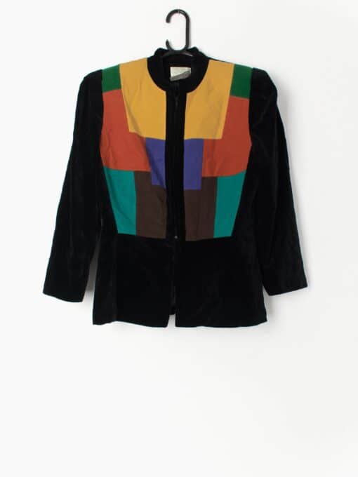 Vintage 80s Emmanuelle Khanh Paris Colourblock Velvet Peplum Jacket Made In France Medium