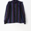 Vintage 80s Party Blouse With Purple Stripes And Ruffle Collar By Marion Donaldson Small Medium