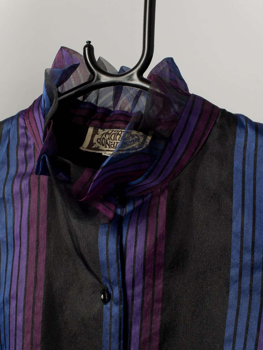 Vintage 80s Party Blouse With Purple Stripes And Ruffle Collar By Marion Donaldson Small Medium 2