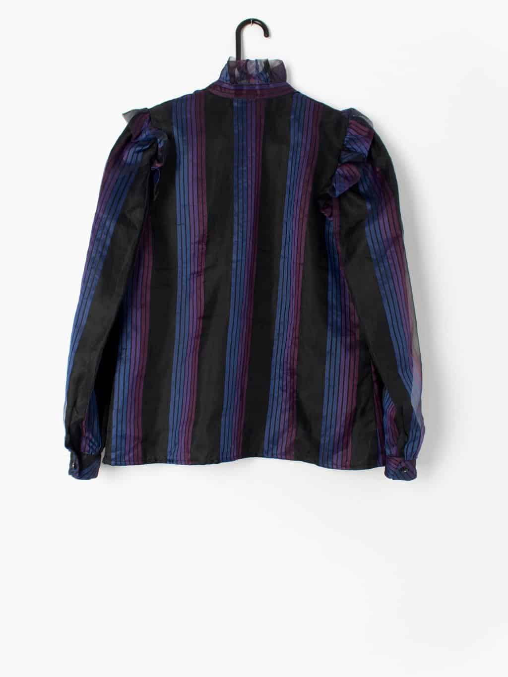 Vintage 80s Party Blouse With Purple Stripes And Ruffle Collar By Marion Donaldson Small Medium 4