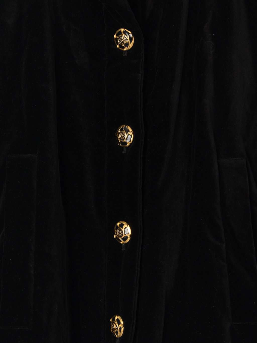Vintage Black Velvet Coat With Gold Buttons And Large Embroidered Perfume Bottle Laurel By Escada Large Xl 4