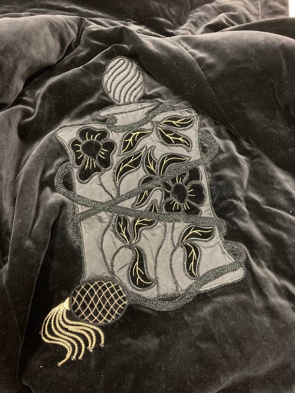 Vintage Black Velvet Coat With Gold Buttons And Large Embroidered Perfume Bottle Laurel By Escada Large Xl 5