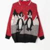 Vintage Christmas Jumper With Cute Penguin Couple And Collar Medium Large