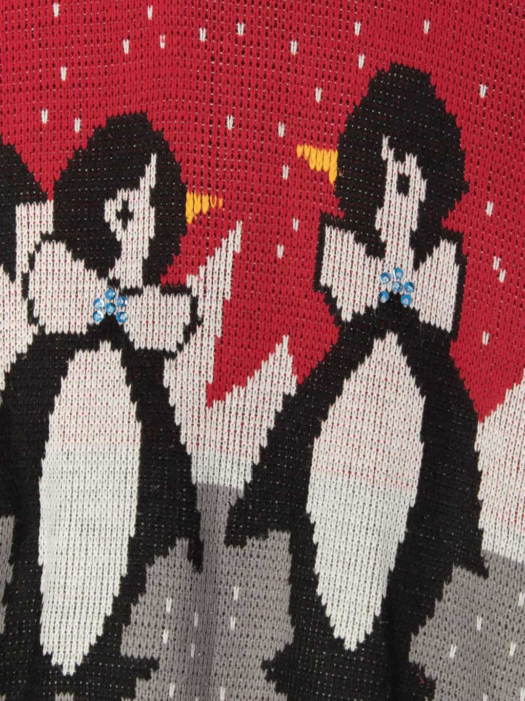 Vintage Christmas Jumper With Cute Penguin Couple And Collar Medium Large 2