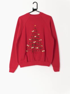 Vintage Christmas Novelty Sweatshirt With Hand Cut Christmas Tree Design Made In Usa Medium Large