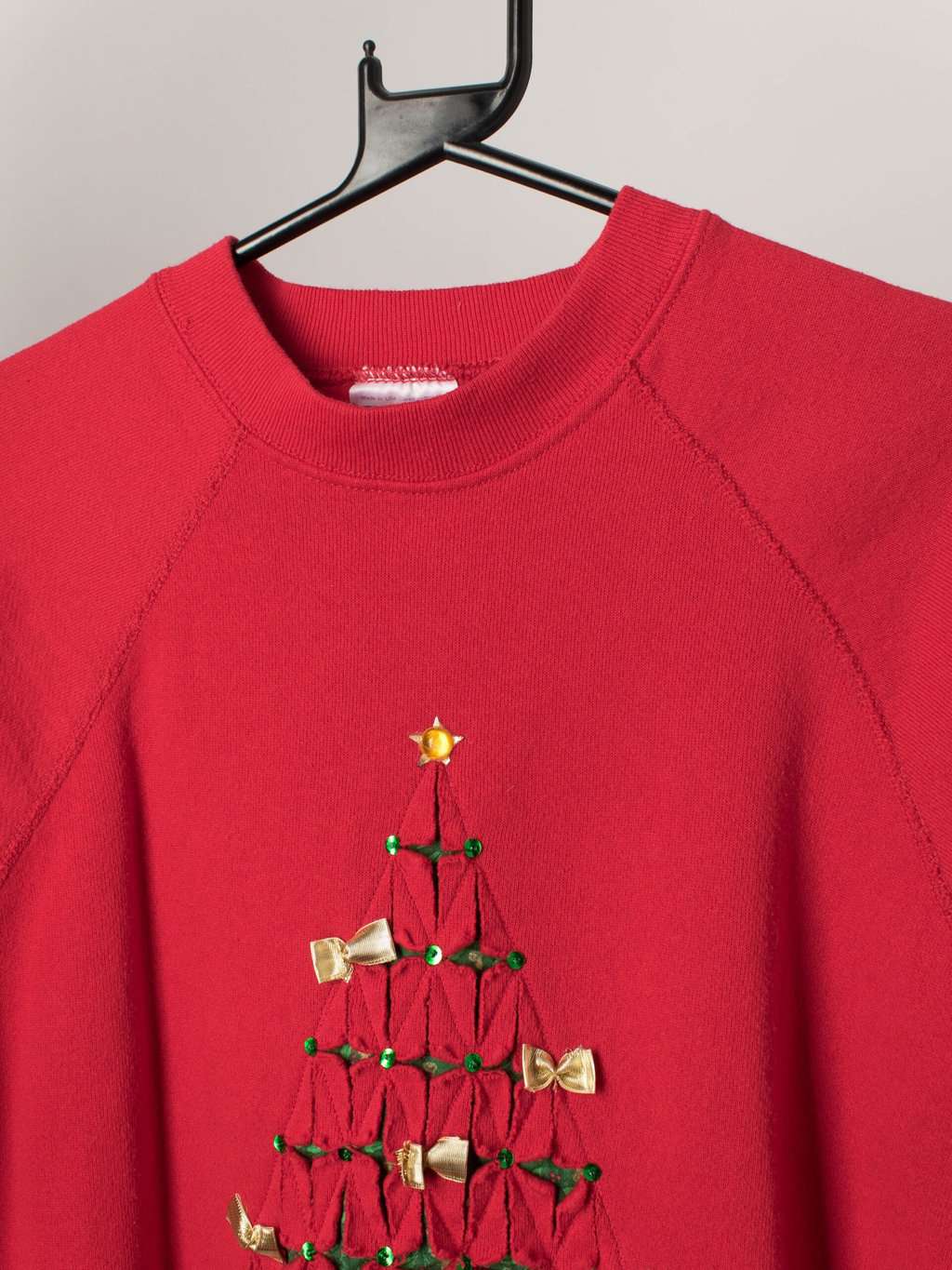 Vintage Christmas Novelty Sweatshirt With Hand Cut Christmas Tree Design Made In Usa Medium Large 3