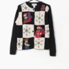 Vintage Dog Christmas Cardigan Sweater With Cute Puppies And Snowflakes Black And White 90s Medium