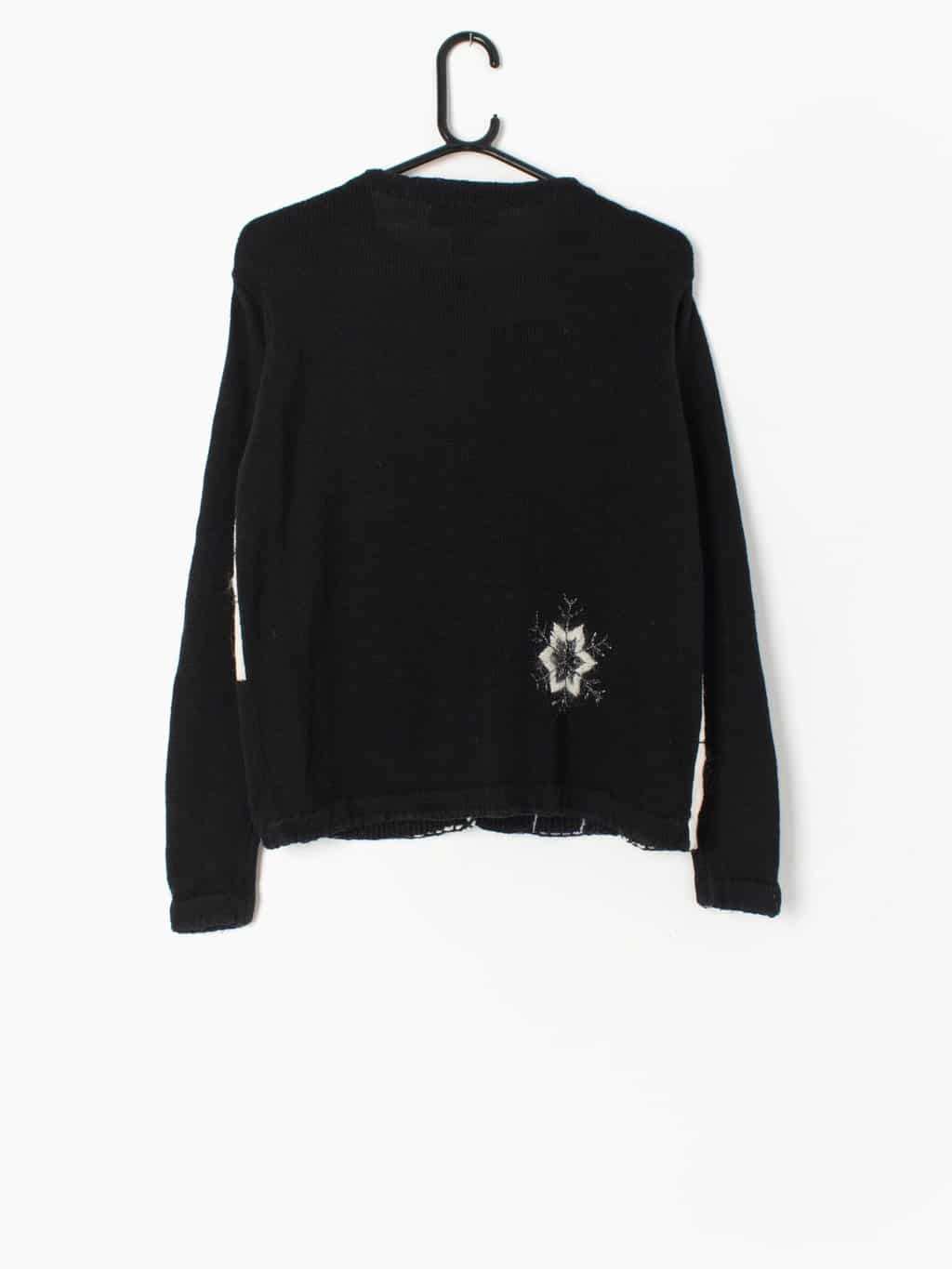 Vintage Dog Christmas Cardigan Sweater With Cute Puppies And Snowflakes Black And White 90s Medium 4