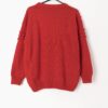 Vintage Red Jumper Sweater Embroidered Red Flowers Winter Berries With Pearl Beads 1990s Small Medium 4