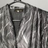 Vintage Silver And Black Party Blouse With Fancy Metallic Swirly Lines 70s 80s Small 2