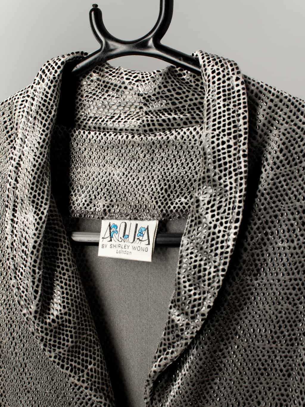 Vintage Silvery Longline Party Top With Faux Snake Skin And Daisy Buttons Made In England Small 2