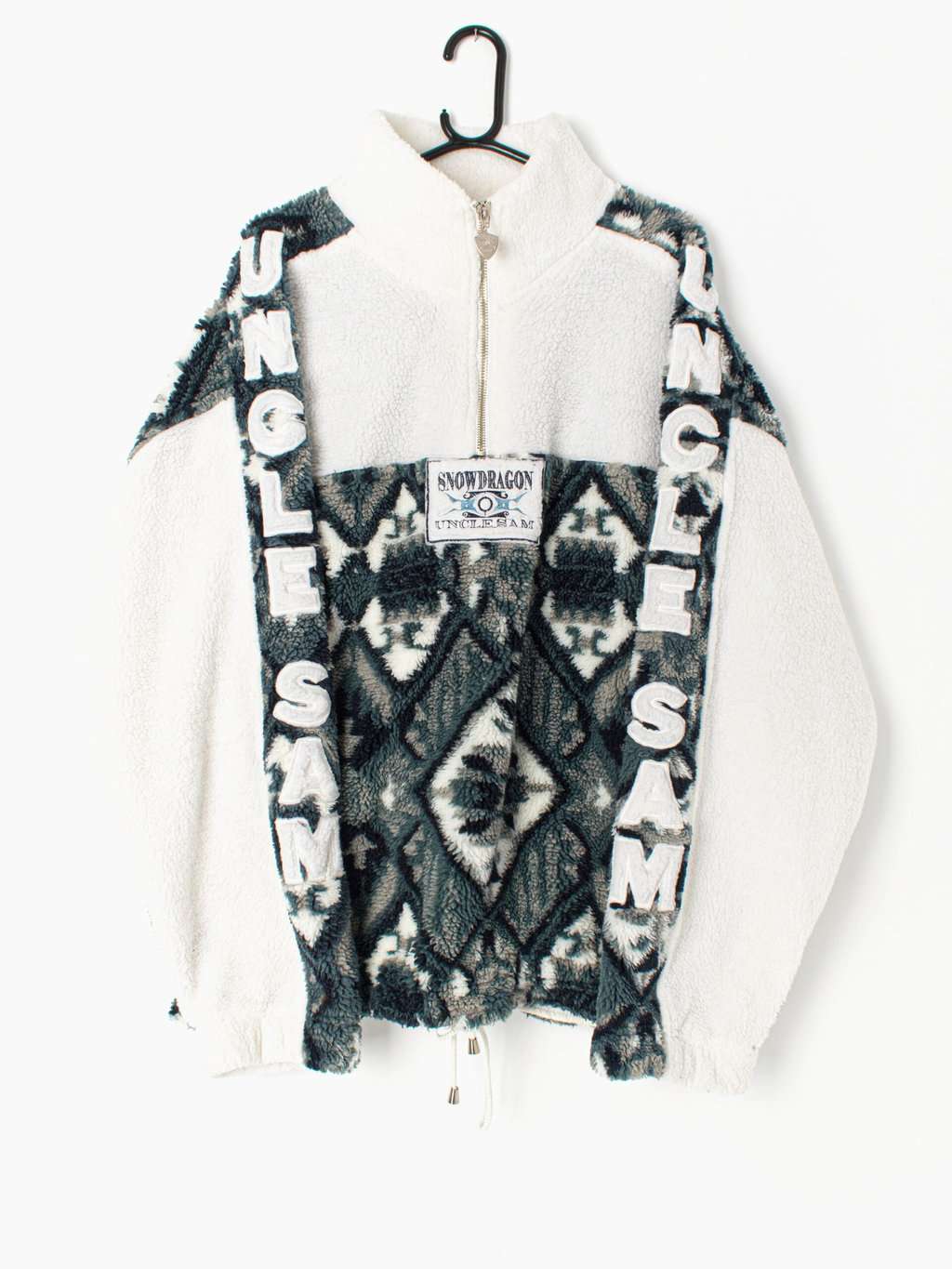 Vintage Uncle Sam fleece 1/4 Zip with amazing arm spellout and geometric aztec pattern - XL