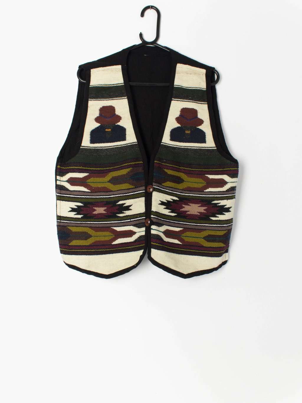 Vintage unisex knitted waistcoat with Aztec pattern authentic South American - Medium / Large
