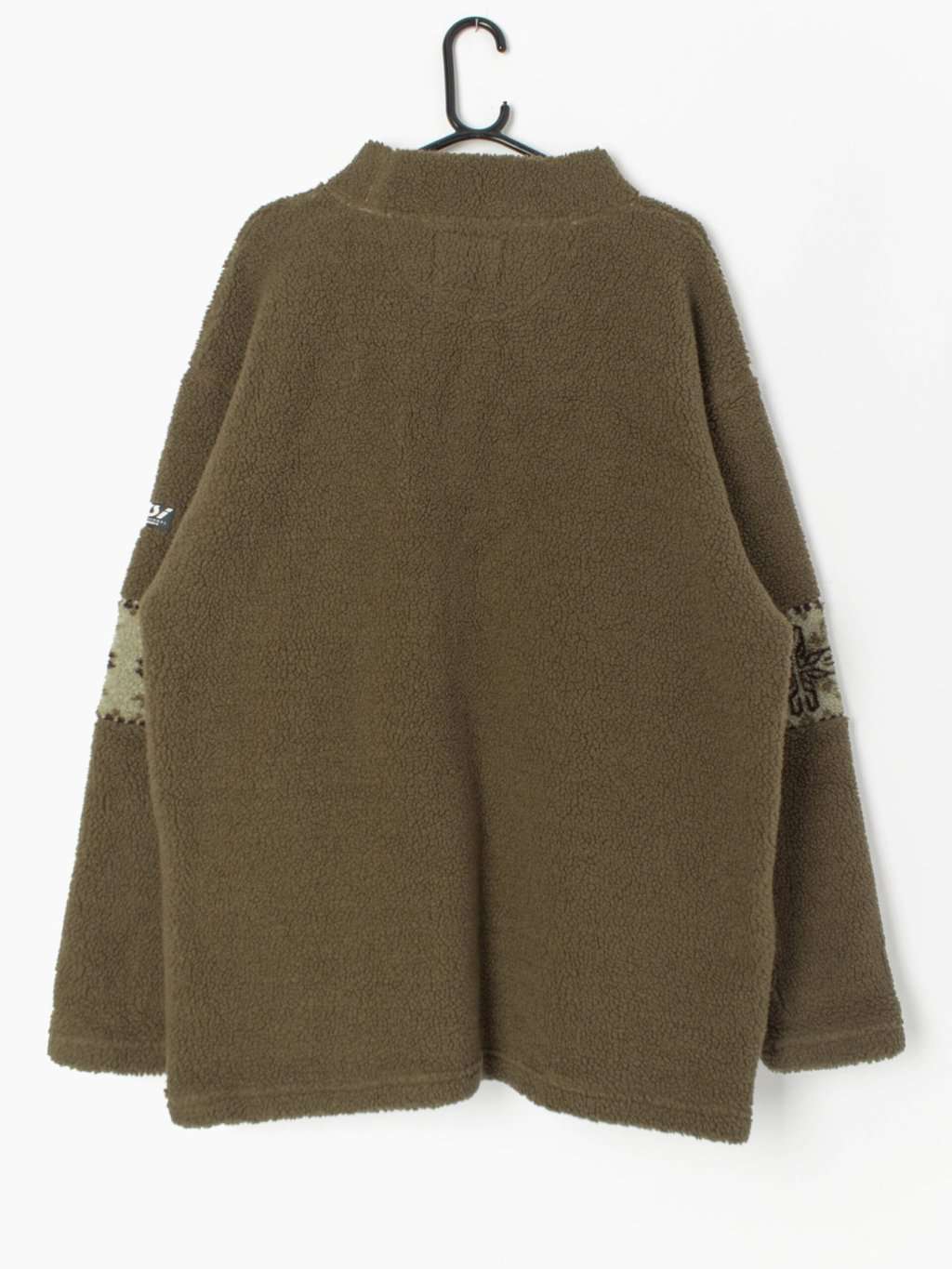 Vintage WSI sports teddy fleece pullover with aztec motifs in green beige with aztec motifs - XL - Image 4