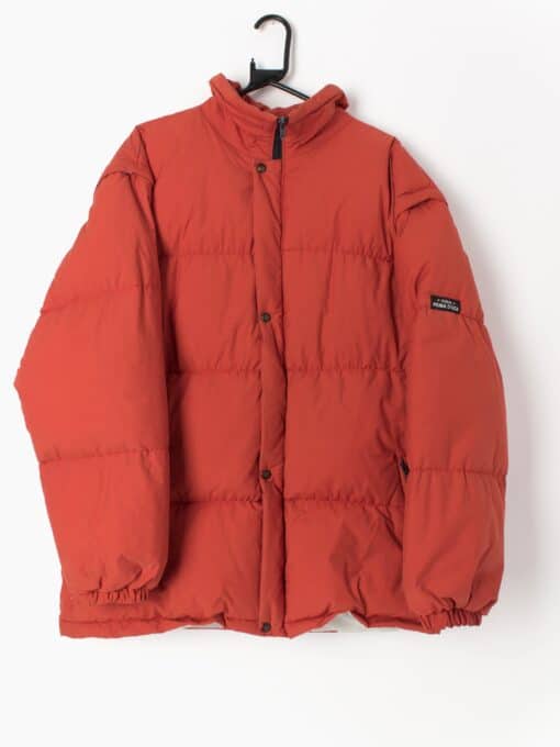 Vintage Rust Orange Puffer Jacket Body Warmer With Real Goose Down 80s 90s Medium Large