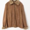 Vintage Sheepskin Jacket Tan Brown Zip Up 1970s Large