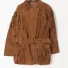 Vintage Suede Jacket Tan Brown With Belt And Fringe Details 1980s Western Inspired Small