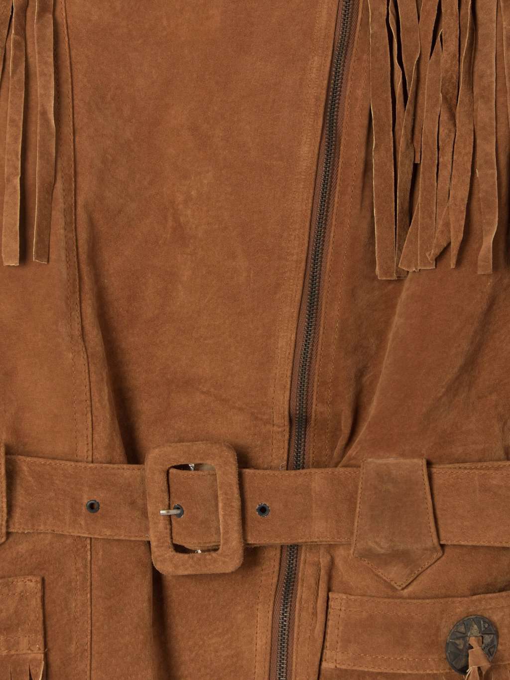 Vintage Suede Jacket Tan Brown With Belt And Fringe Details 1980s Western Inspired Small 2