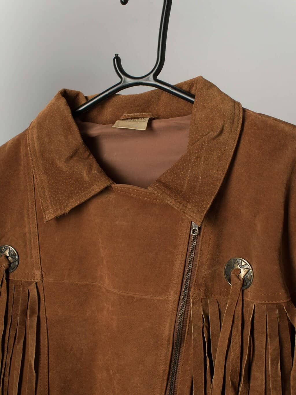 Vintage Suede Jacket Tan Brown With Belt And Fringe Details 1980s Western Inspired Small 3