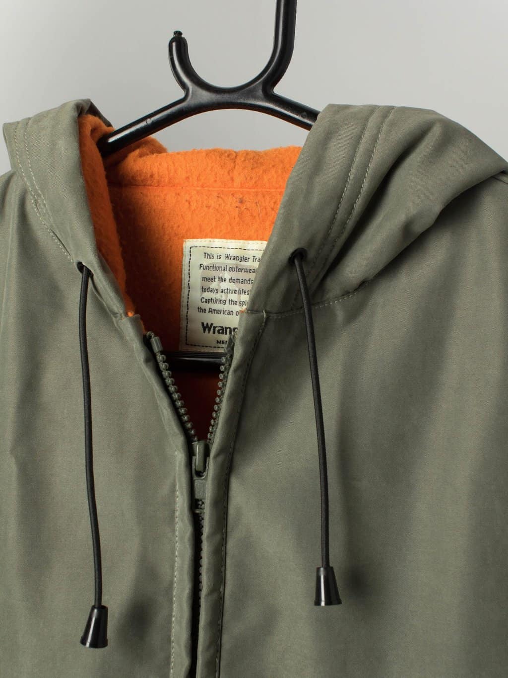 Vintage Wrangler Fleece Lined Gilet In Khaki Military Green And Orange With Hood Y2k Medium 3