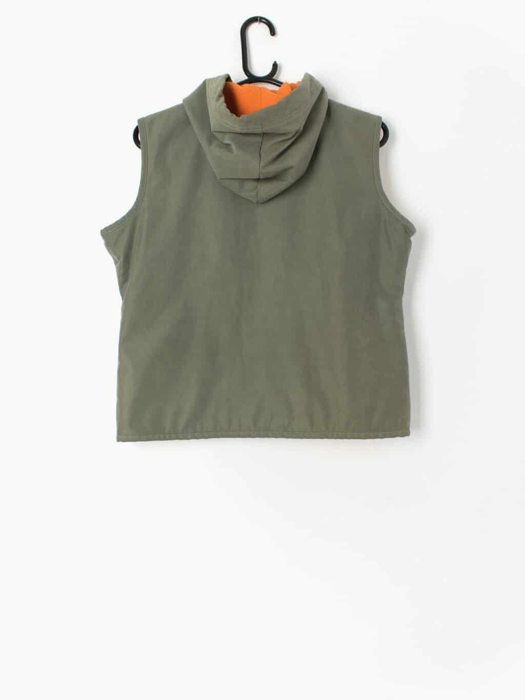 Vintage Wrangler Fleece Lined Gilet In Khaki Military Green And Orange With Hood Y2k Medium 4