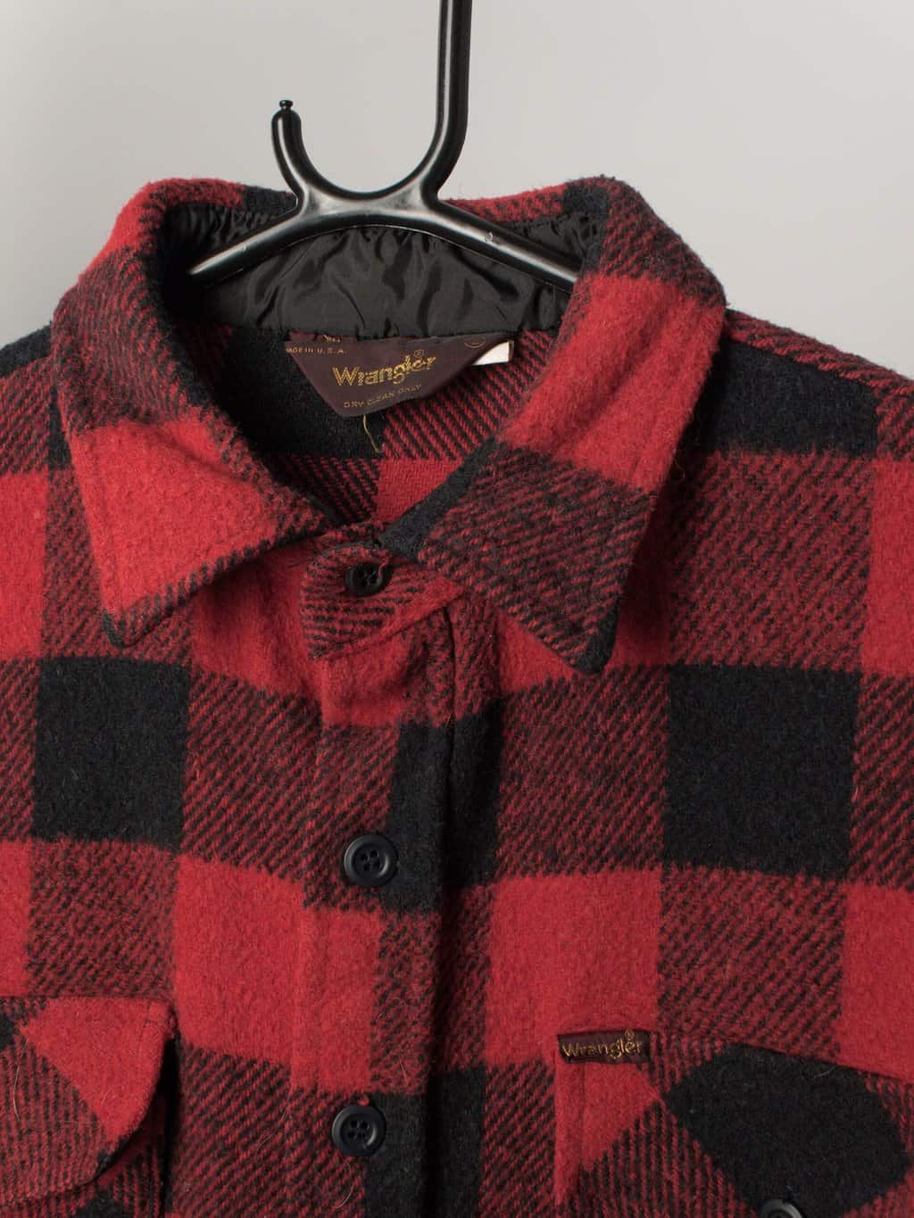 Vintage Wrangler Plaid Shirt Red Black Western Shirt Made In Usa 1980s Large 3
