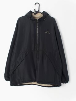 Vintage 90s Kappa Reversible Hooded Jacket Black With Beige Fleece Large Xl
