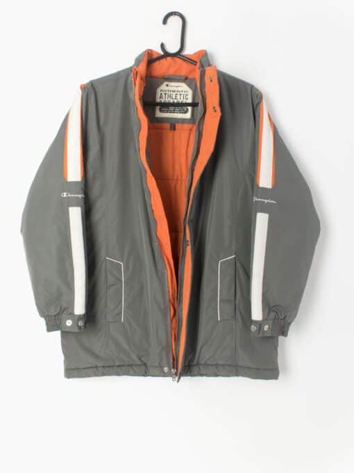 Vintage Champion Padded Sports Jacket Grey With Orange Lining Small